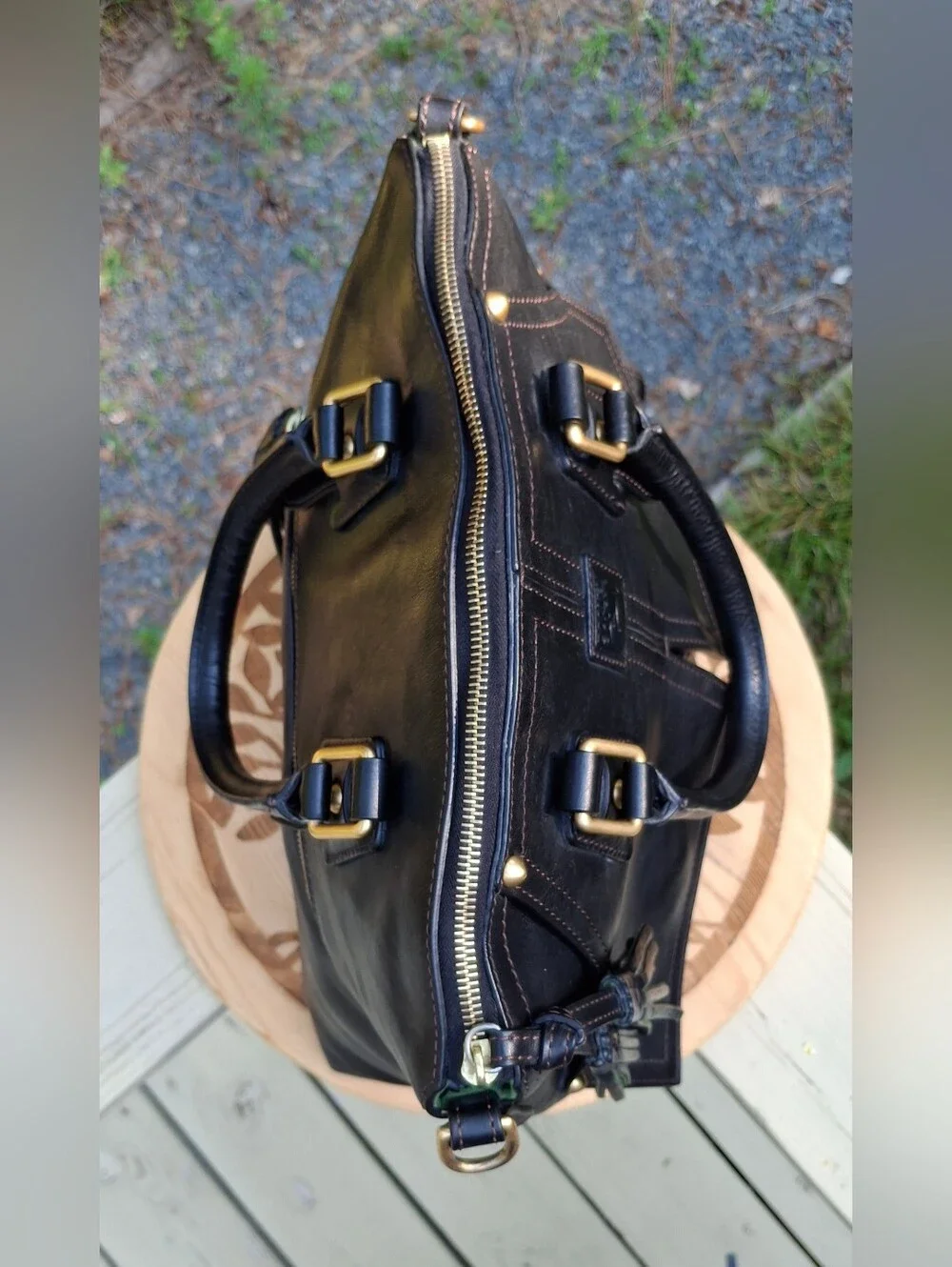 Dooney & Bourke Black Florentine Vacchetta Leather Clayton Satchel
